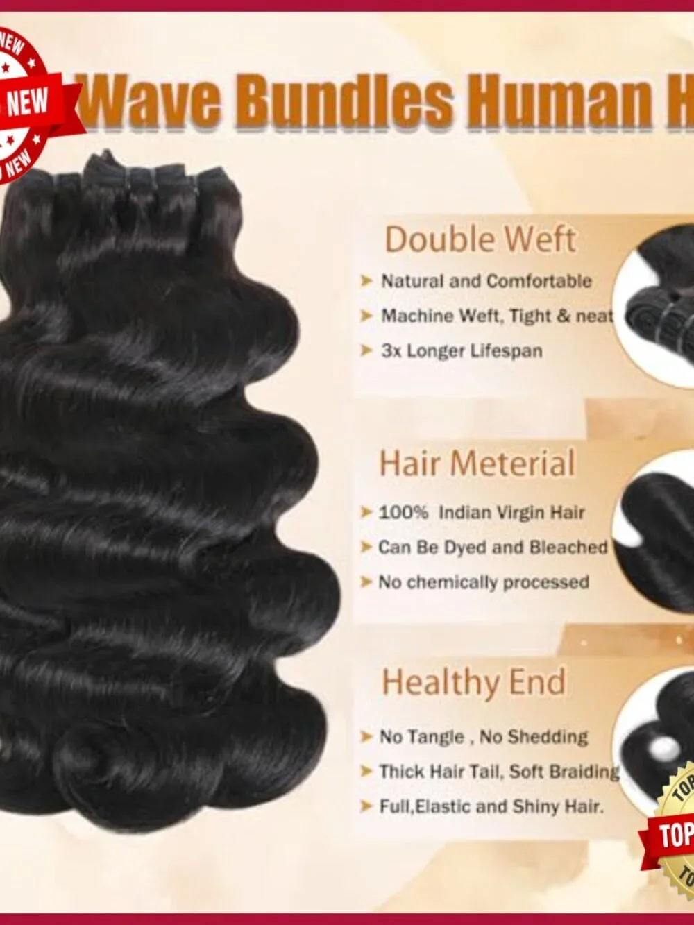 Virgin Human Hair Extensions 18-22 Inch Body Wave Bundles Double Weft
